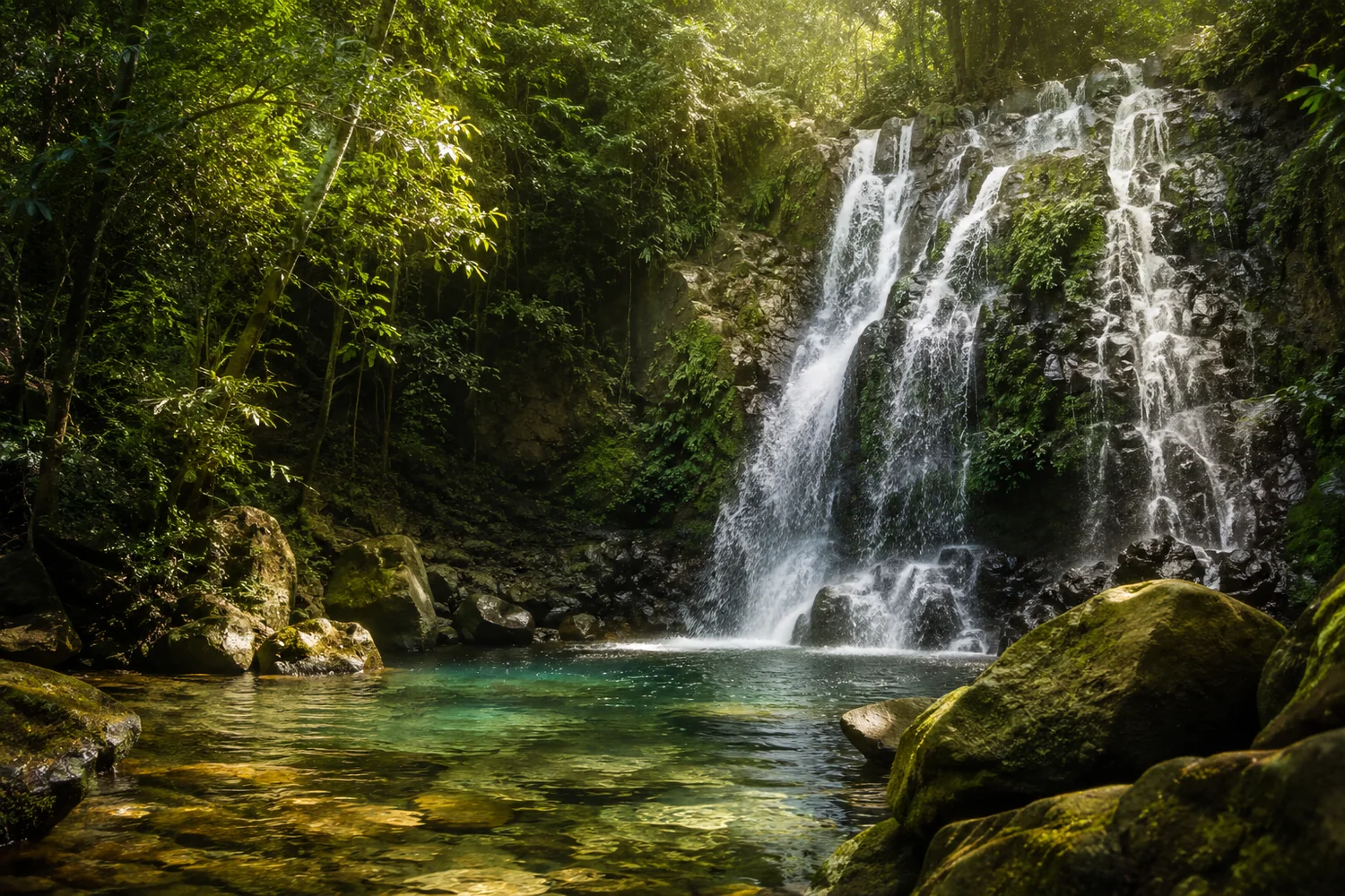 Cascada entre la vegetación y la piedra en Mbatoví